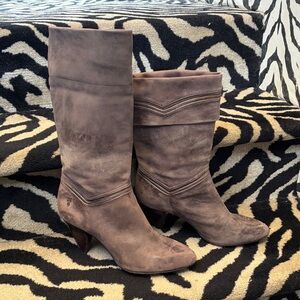 Vintage Frye Dorado Cuffed Coco Brown Leather Stacked Heel Slouch Pirate Boots